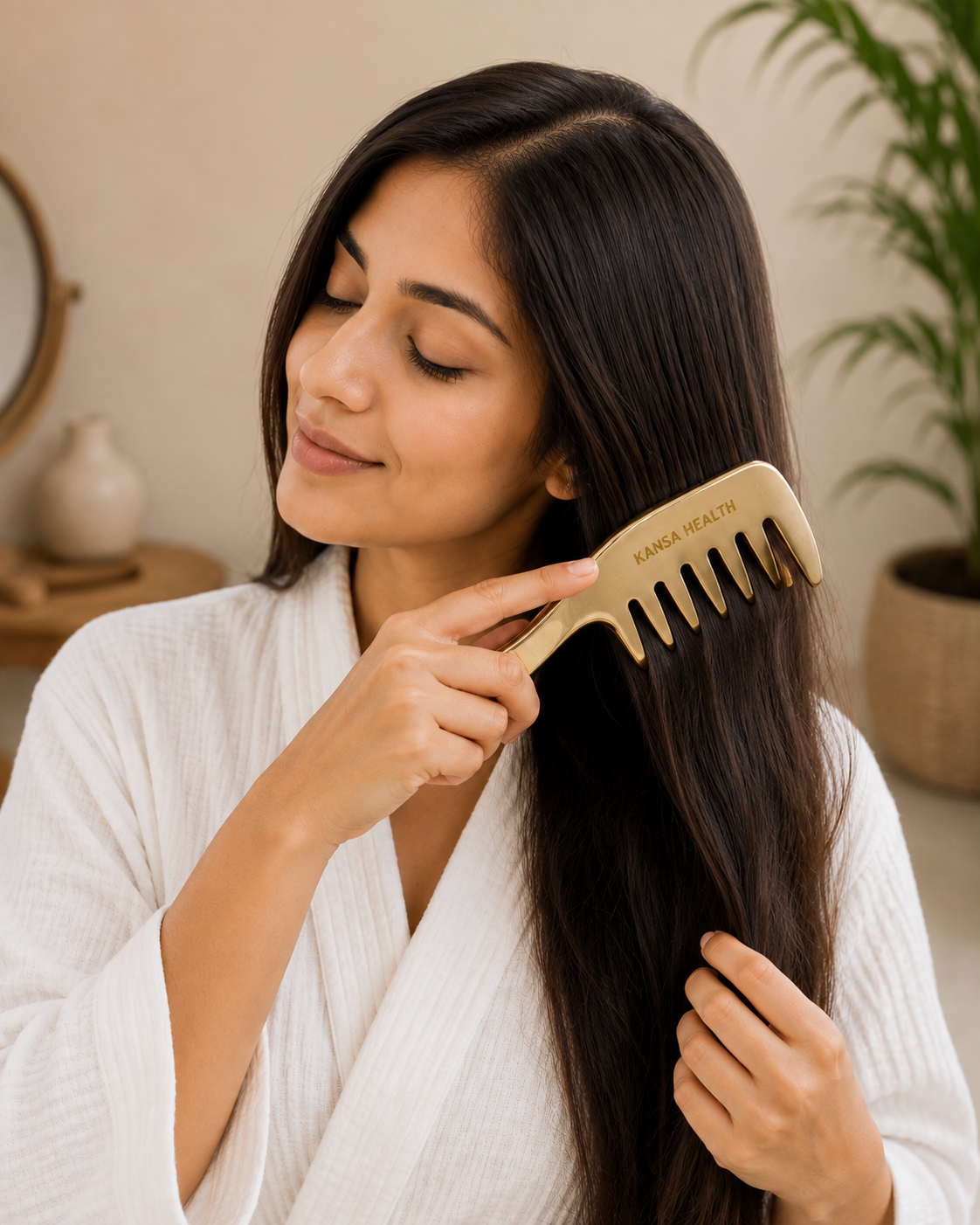 Kansa Bronze Comb with Handle: Ayurvedic Hair & Scalp Care