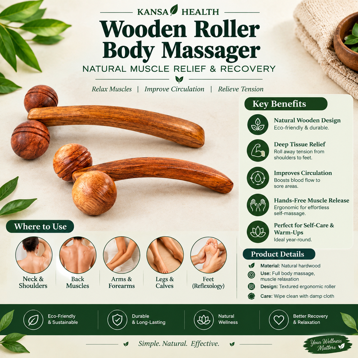 wooden roller body massager