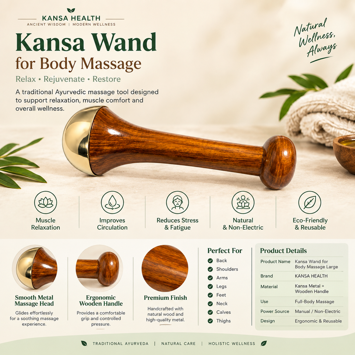 Kansa Wand for Body Massage Large