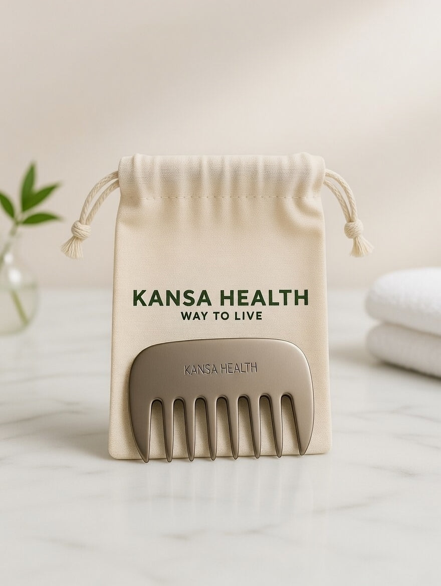 Ayurvedic scalp massage with Kansa bronze comb and natural hair oil