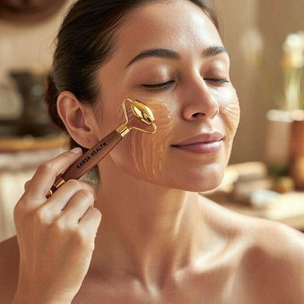 Bronze Kansa face roller sculpting jawline and cheek contours
