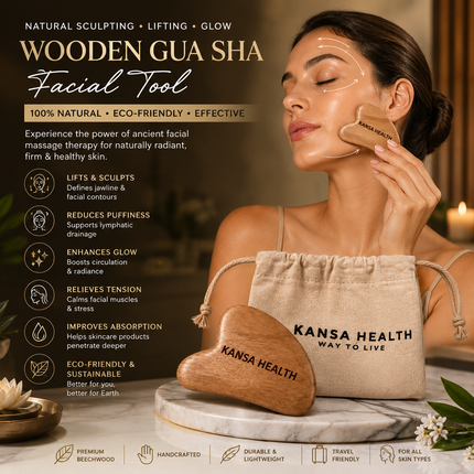 Wooden Gua Sha Facial Tool by KANSA HEALTH – Natural Face Sculpting, Lymphatic Drainage & Skin Glow Booster