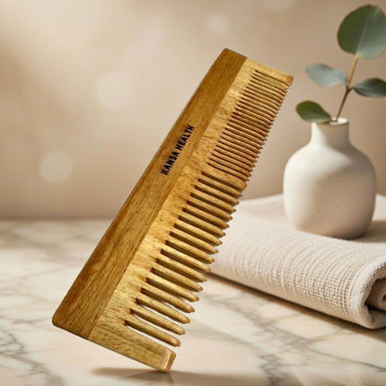 Handcrafted neem wood hair comb large natural antibacterial scalp tool