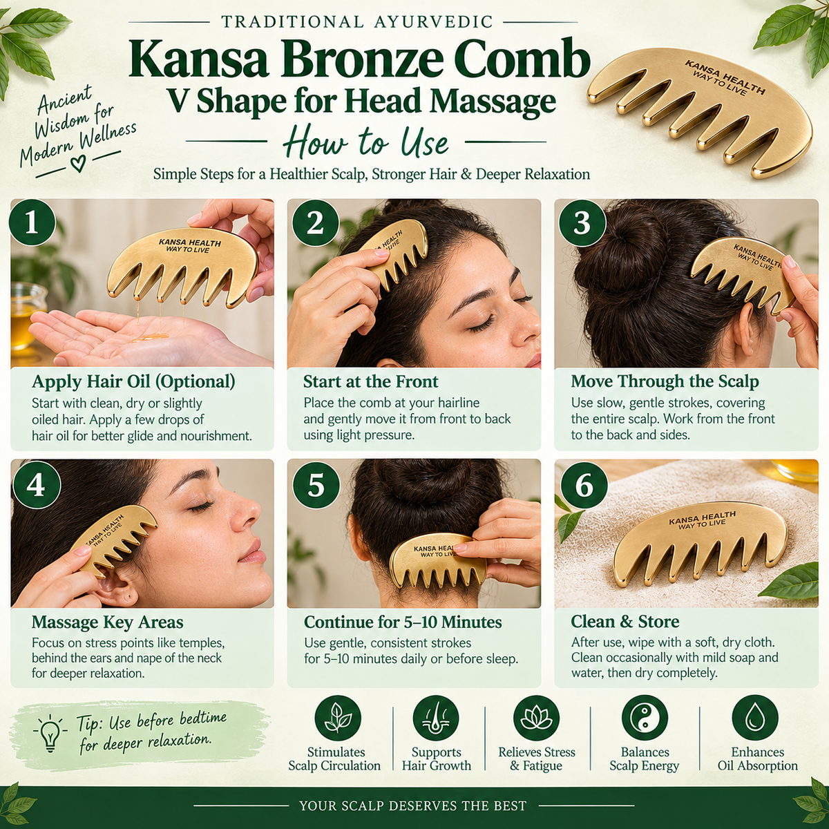 Kansa Head Massage Comb