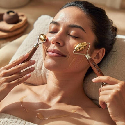 Traditional Kansa metal facial roller natural Ayurvedic skincare tool