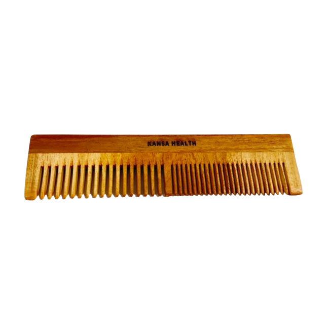 Woman Using Neem Wooden Hair Comb for Healthy Scalp