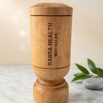 Vijaysar wood tumbler with herbal infused water for natural wellness