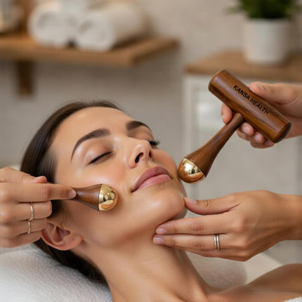 T shape Kansa marma massage wand with wooden handle for acupressure points