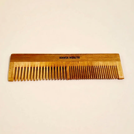 Large neem wood hair comb with smooth rounded teeth for gentle detangling