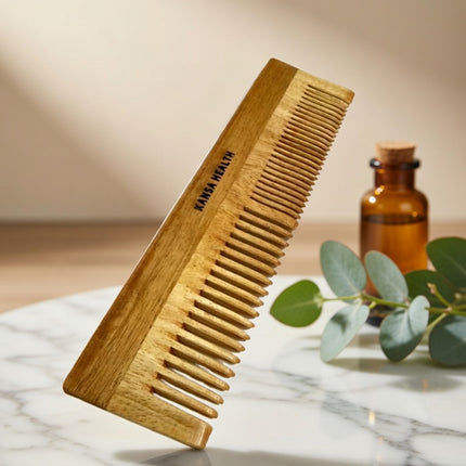 Neem Wooden Hair Comb Large Natural Scalp Massage Comb for Healthy Hair by Kansa Health
