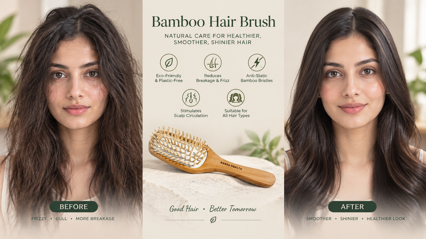 Bamboo Hair Brush — before and after