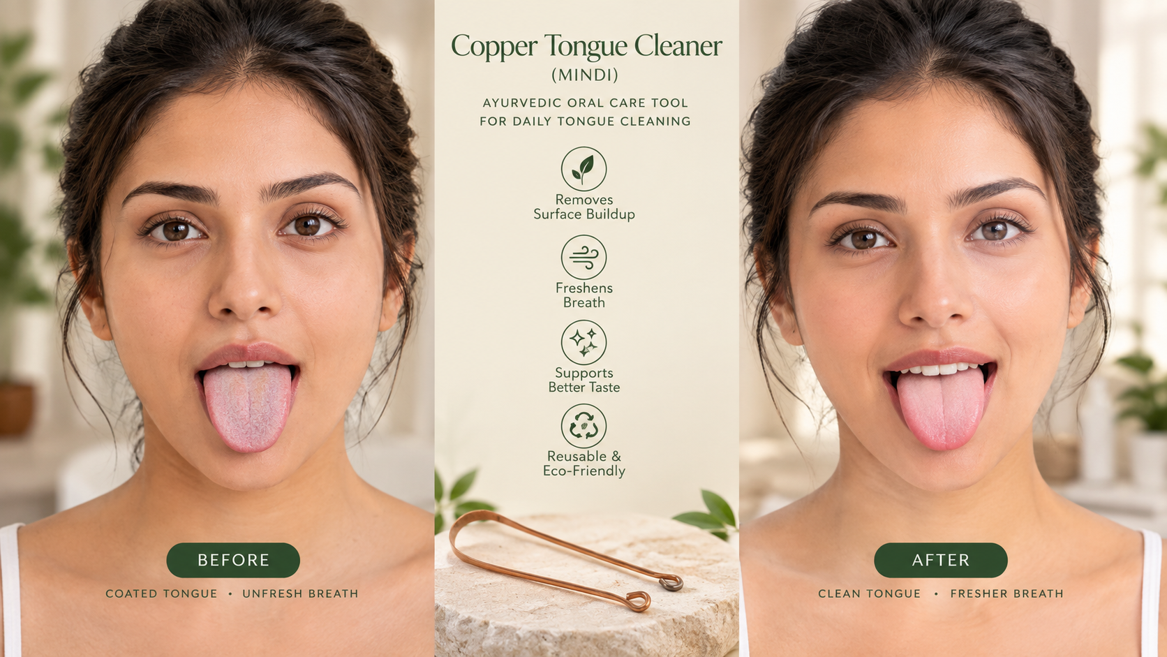 Copper Tongue Cleaner — before and after